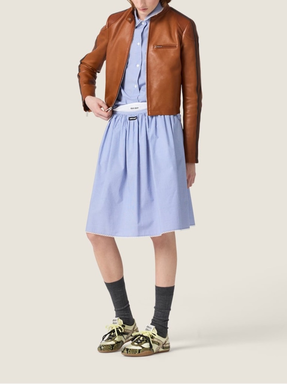 Miu Miu Cotton Gingham Midi Skirt It36 - Picture 2 of 6